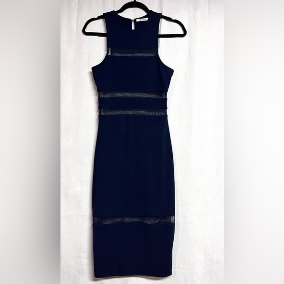 Alexander Wang Mesh Stripe Sleeveless Navy Blue Dress - Picture 4 of 5